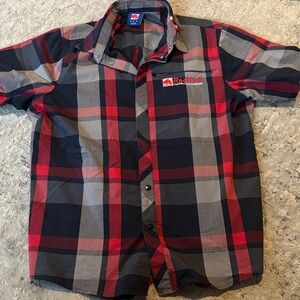 Short-Red Bull Sleeve Plaid Shirt - Red & Gray